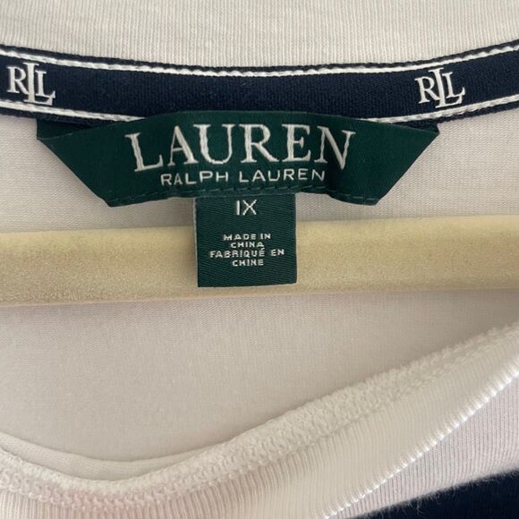 Lauren Ralph Lauren Navy Striped Short Sleeve Cotton Tshirt Women’s Plus Size 1X - Picture 2 of 4